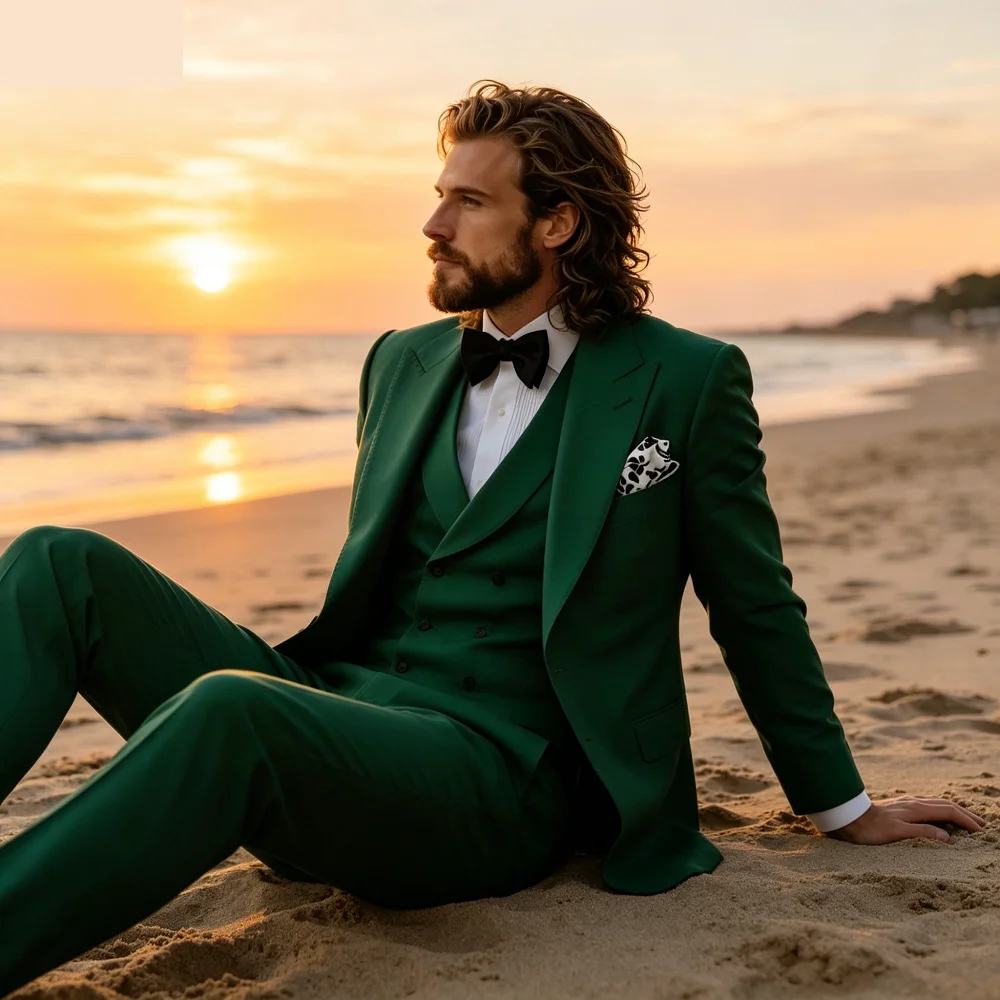 

High-Quality Men's Suit Set for Wedding Banquet Customized Godfather Elegant Clothes Night Dinner Formal Wear