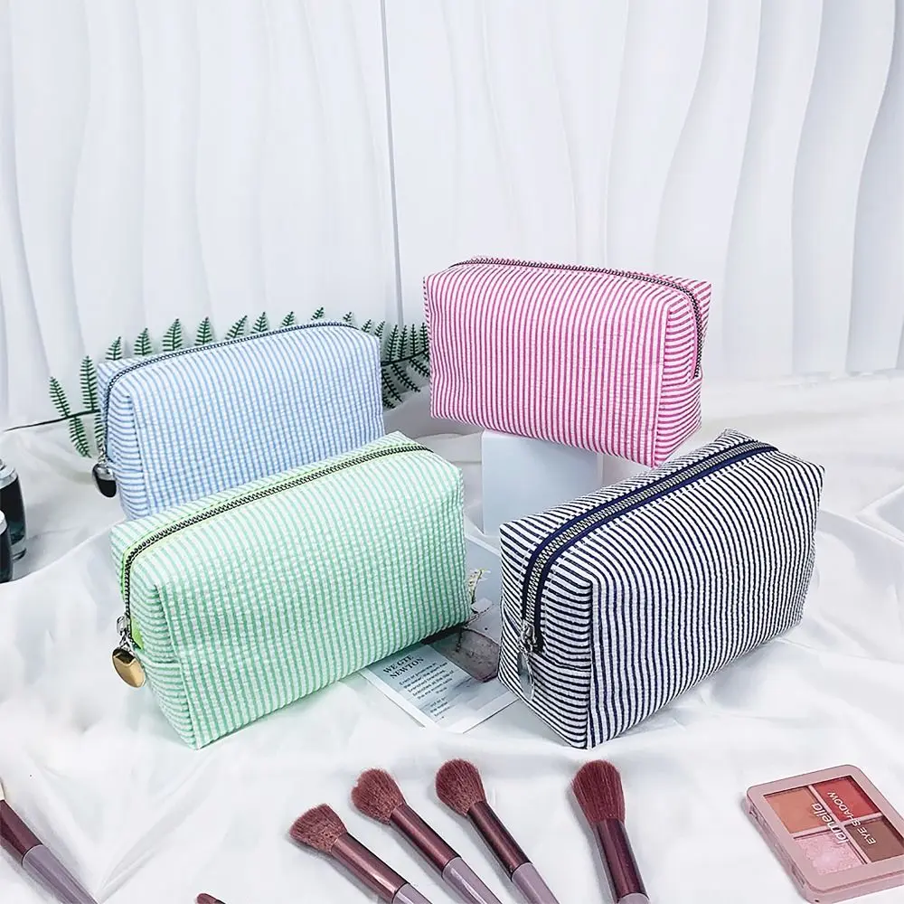 Pleated Stripes Makeup Storage Bag Storage Organizer Cosmetic Pouch Sundries Bag Makeup Accessory Travel Cosmetic Bag