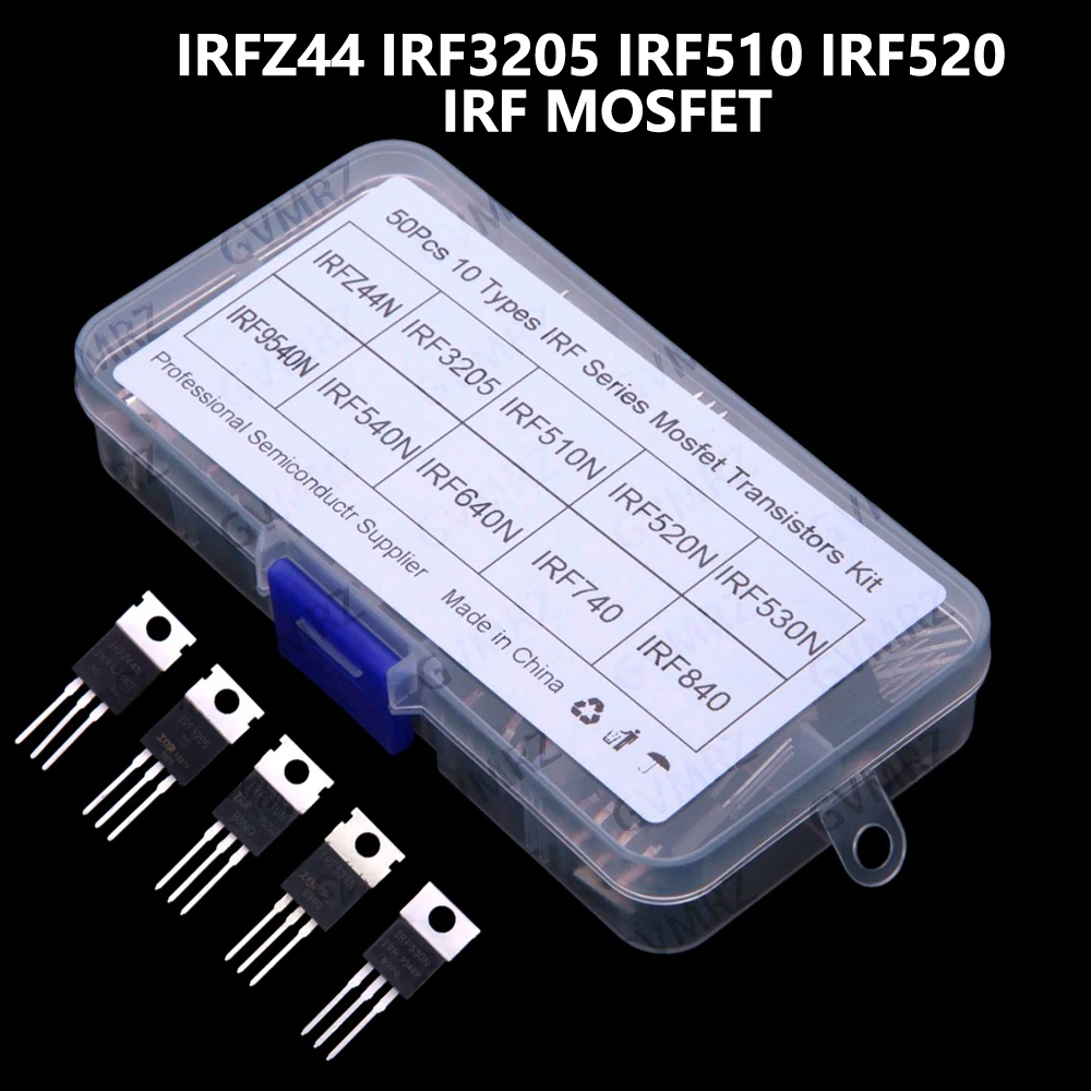 10 Valores ​ ​ 50 PCS IRF510 IRF520 IRF MOSFET IRFZ44 IRF3205 embalados em encapsulamento TO-220 de furo passante