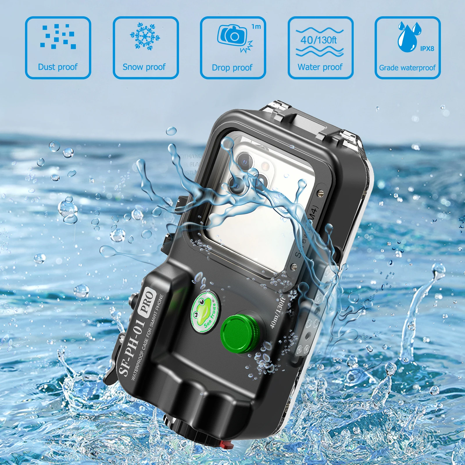 Imagem -02 - Seafrogs-caixa de Telefone Impermeável para Samsung S22ultra 14 Pro Max 40m 130 Pés Bluetooth Mergulho Natação Snorkeling Foto