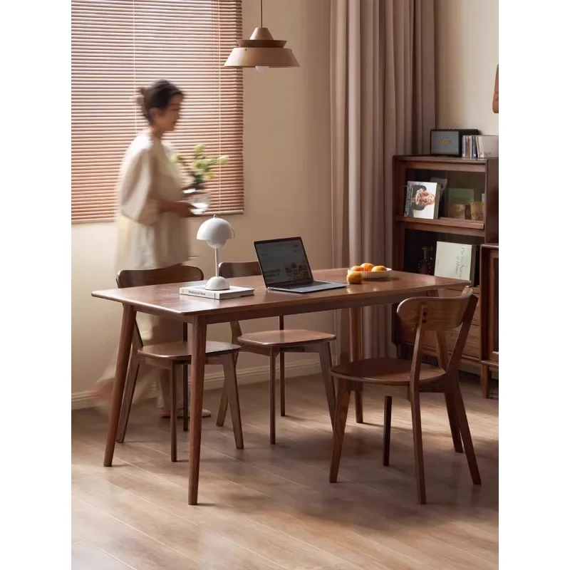 Medieval solid wood dining table and chairs combination black walnut home balcony Japanese-style small apartment rectangular tea