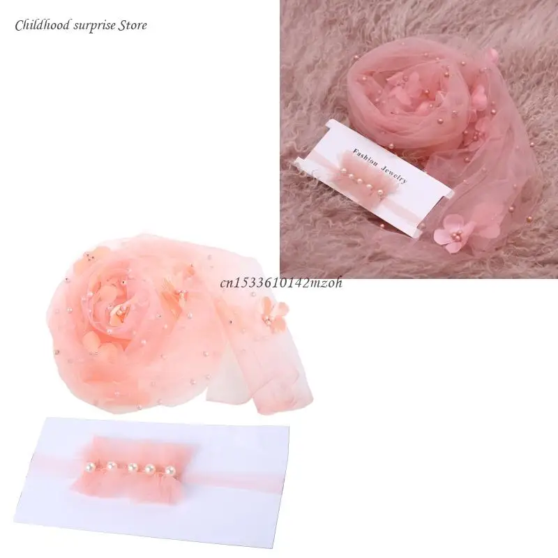 2Pcs Newborn Baby Photography Props Long Wrap Beads Flower Decoration DIY Photo Props Blanket with Headbands Dropship