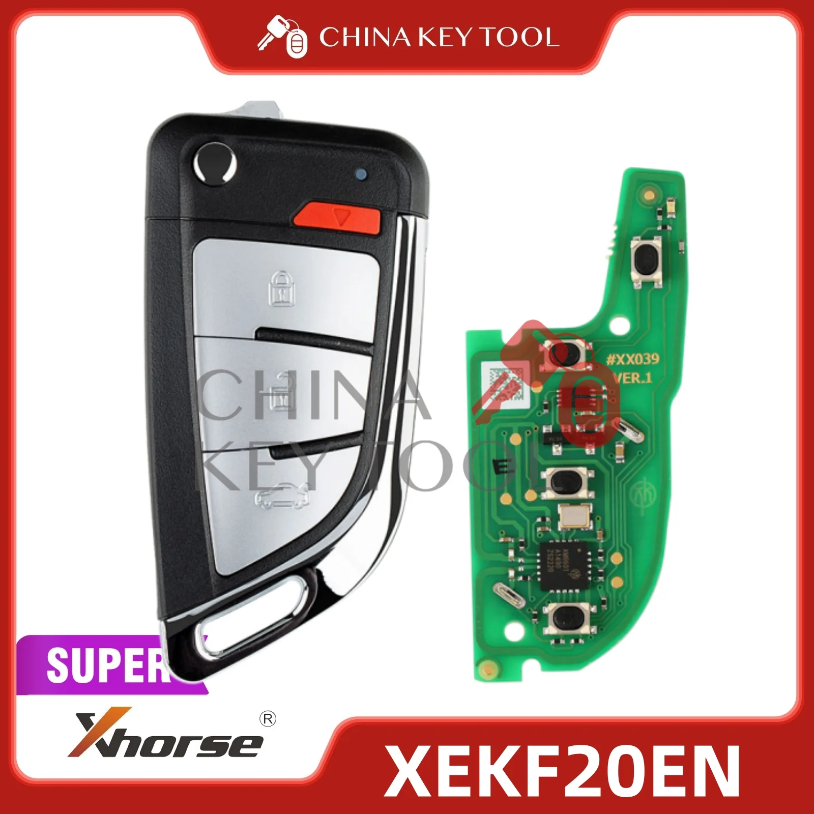Xhorse XEKF20EN VVDI Super Remote Key 4 Button Knife Type with Super Chip Compatible with VVDI Key Tool Series