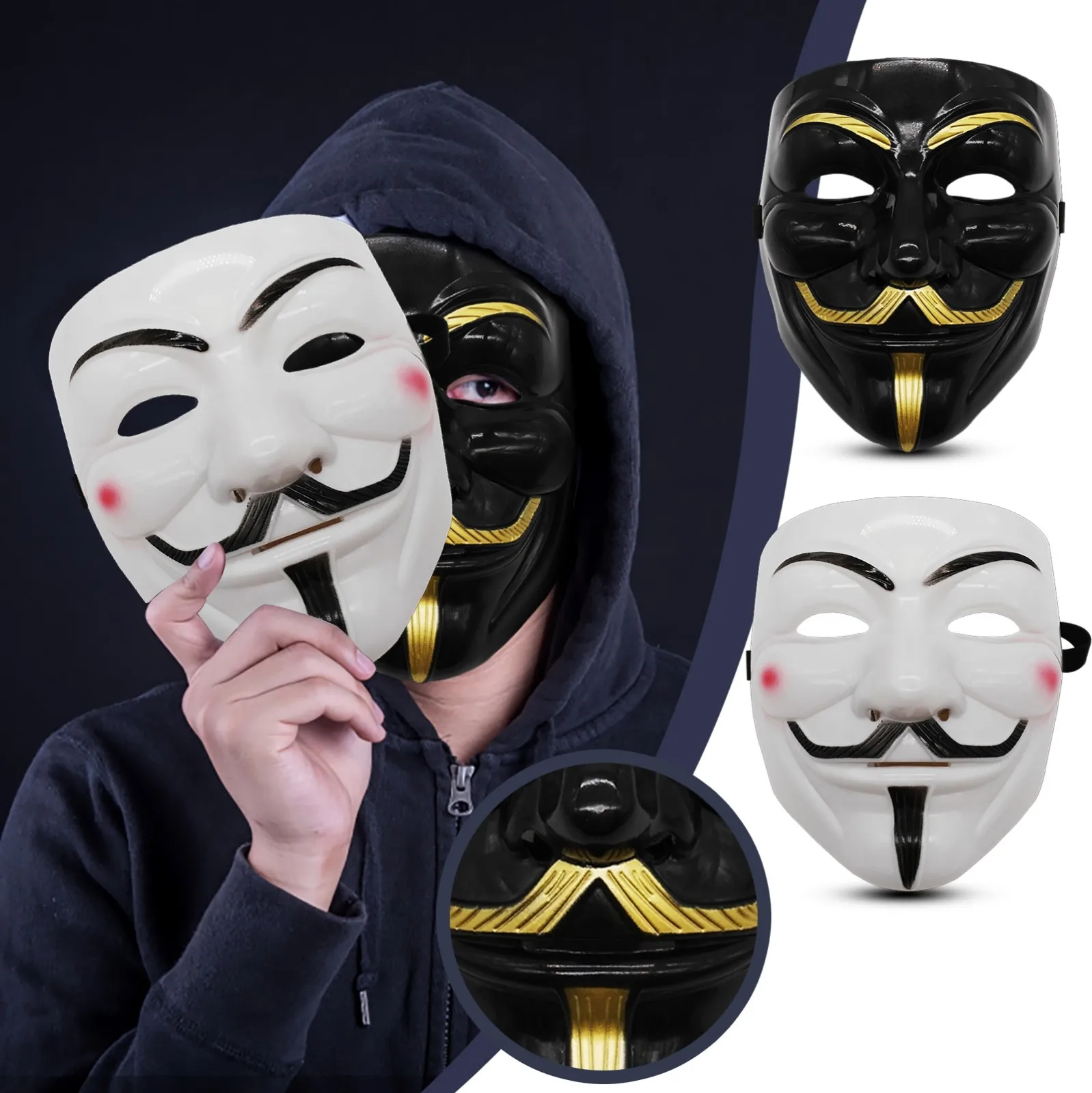 1pc Halloween Face Mask Black White V For Vendetta Hackers Cos Mask Halloween Cosplay Party Diy Masks Anime Anonymous Headwear