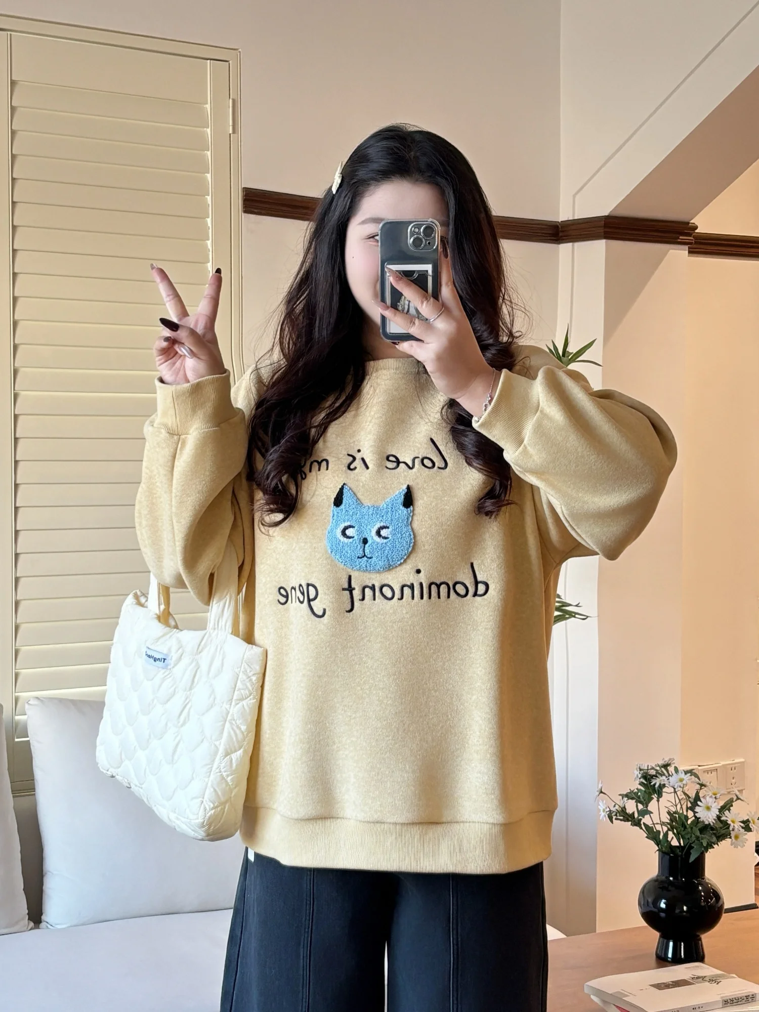 

plus Size Women's Fleece Lined round Neck Sweatshirt Loose Maternity Casual Commute Top Winter New Arrival Comfortable Inner ...