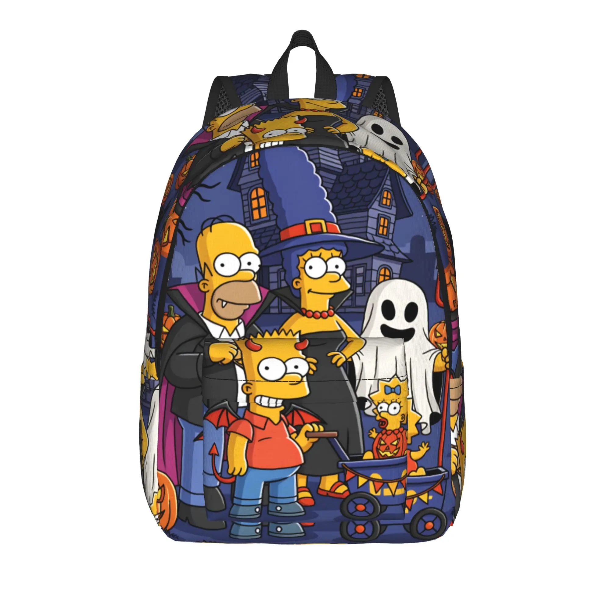 S-Simpsons Haunted House Halloween Family Backpack  Youth Polyester Sport Backpacks Durable Style School Bags Rucksack