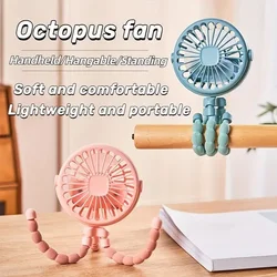 USB Rechargeable Octopus Multifunctional Mini Fan Fixable Small Fan Portable Desktop for Baby Stroller Bicycle with Soft Wind