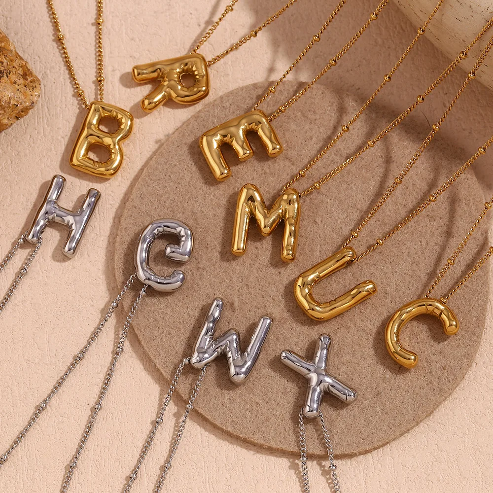 

18K Gold Balloon Letter Necklace Party Bubble Chain Pendant for Women Puffy Alphabet Name Cute Girls Birthday Gift