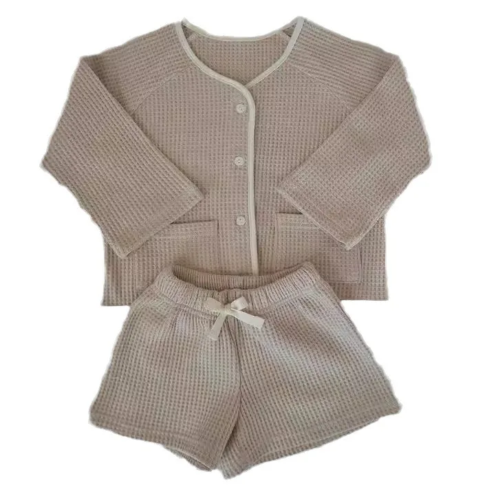 Children Clothing Set 2024 Korea Style Autumn Girls Knitted Cardigan Top and Shorts Solid Color Simple Casual Two-piece Set