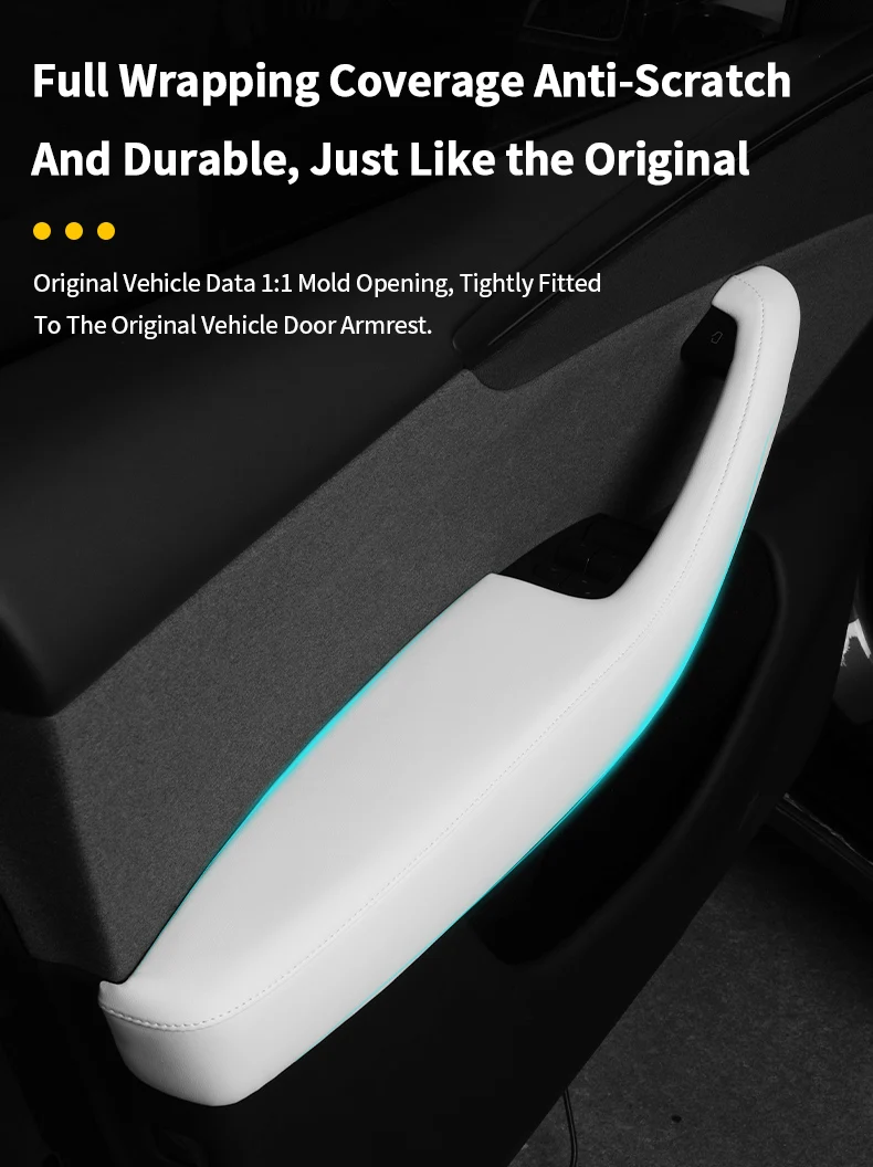 Originalfarbene Leder- und ABS-Türgriffschutzhülle für den Innenraum – Zubehör für Tesla Model 3 / Model Y / Model YL – Detail 1