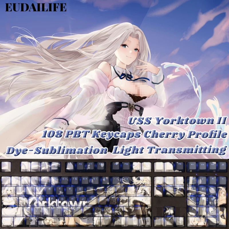 

USS Yorktown II 108 Key Cap Azur Lane Key Cover PBT DYE Sublimation Cherry MX Cross Axis Switch Keycaps Mechanical Keyboard Gift