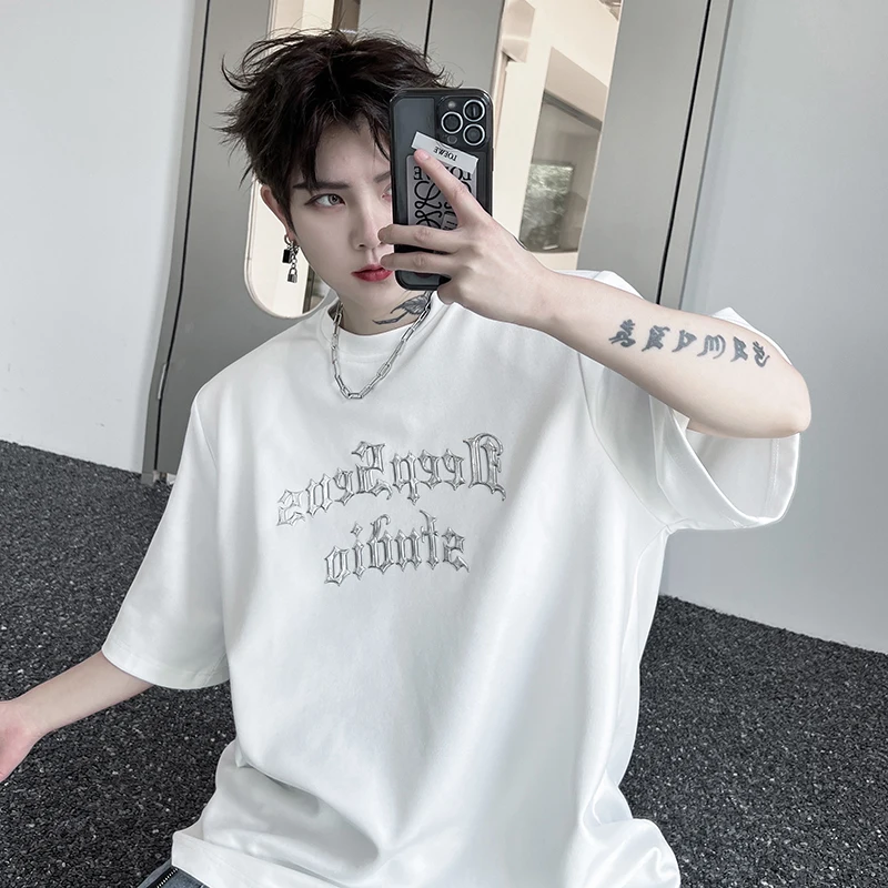 

Мужская свободная футболка 2025 года, новая, в американском стиле, элитный дизайн, с буквенным принтом, повседневная, дышащая, из полиэстера, модная