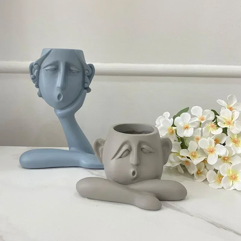 

Resin Human Face Cheek Flower Vase Home Desktop Decorative Figurine Creative Figure Head Flower-pot Living Room Decor