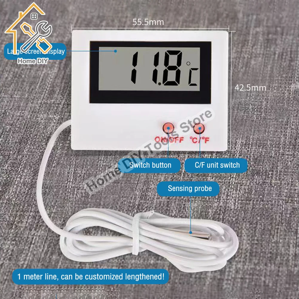 New Mini LCD Digital Probe Sensor Thermometer Water Tank Swimming Pool Refrigerator Aquarium Wine Cellar Thermometer Measurer