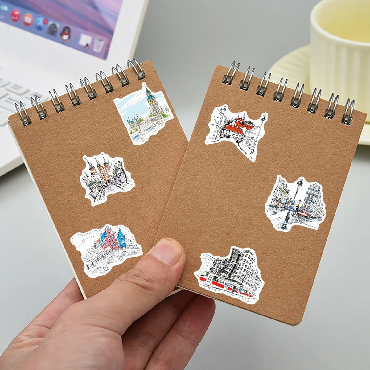 50Pcs Hand Drawn World Landmarks Stickers Travel Graffiti Decoration DIY Notebook Mobile Guitar Refrigerator  Decals