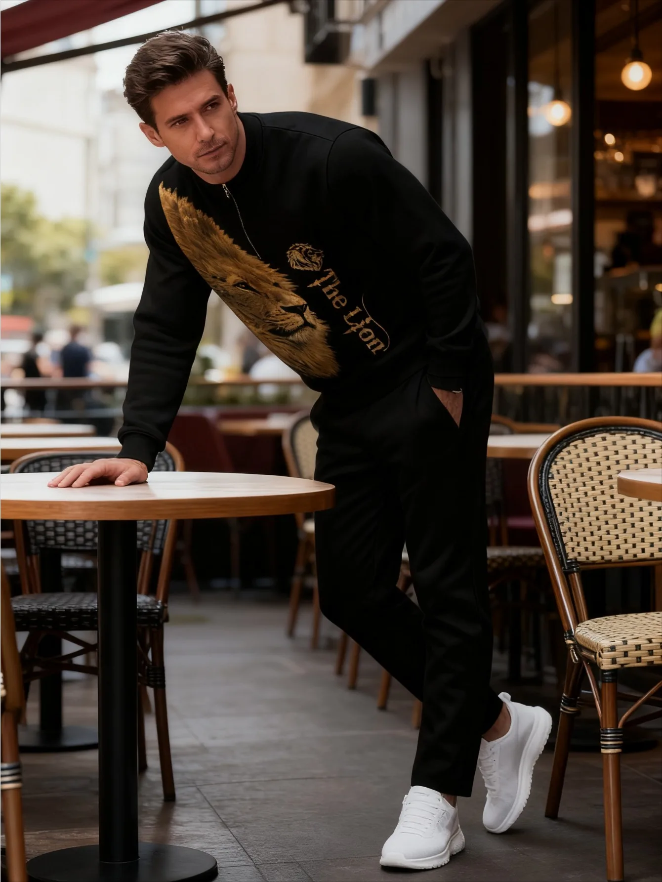 Conjunto de 2 piezas, conjunto deportivo de manga larga y pantalones largos a la moda para hombres europeos y americanos