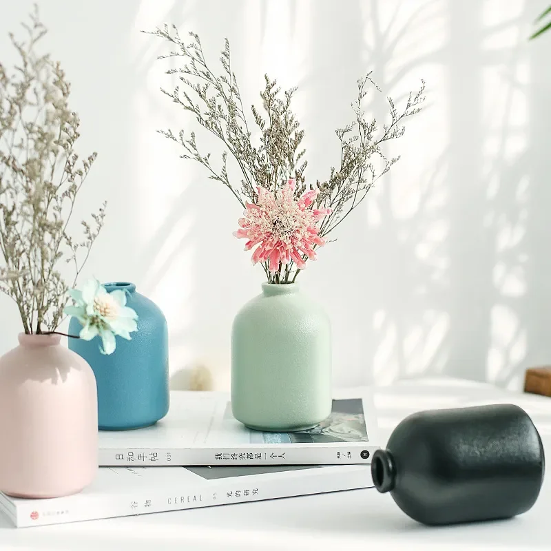 for Vase Ornament Living Room Flower Arrangement Small Fresh Dried Flower Vase Simple Modern Ceramic Handmade Flower Ware