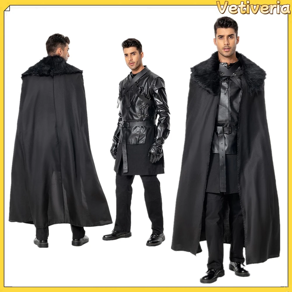 Adult Men Jon Snow Prince Costume  Night's Watch Outfit Coat Cloak Belt Halloween Carnival Cosplay Costume Party Suit