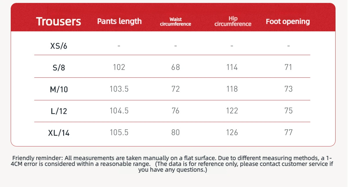 Size chart and fit details