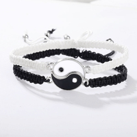 1 Set of 2 Simple Tai Chi Bagua Black and White Yin and Yang Rope Braided Telescopic Adjustment Bracelet for Men and Women Coupl
