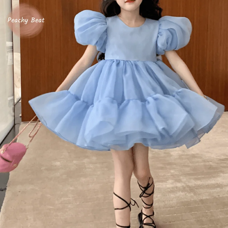 Baby Girl Princess Tutu Dress Infant Toddle Child Puff Sleeve Bow Vestido Wedding Party Birthday Pageant Eid Child Clothes 1-12Y