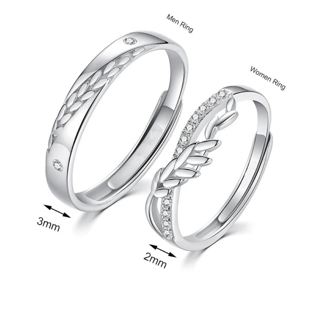 Copper Plated Platinum Ear Of Wheat Crystal Overlap Opening Adjustable Size Couple Rings Men Women Finger Jewelry Wholesale