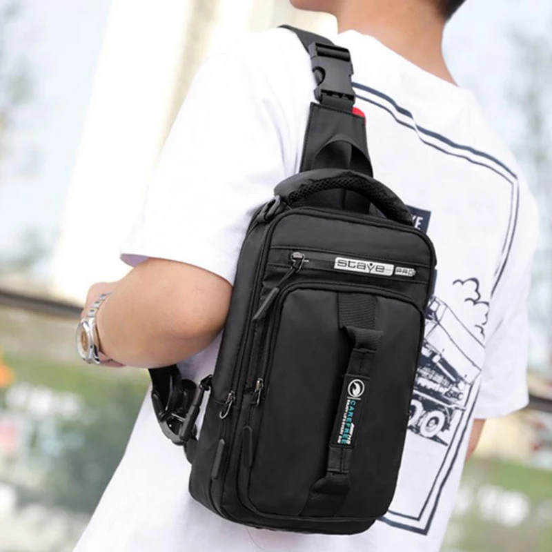 Fashion Nylon Backpack Daypack Men Cross body Chest Bags Pack with USB Charging Port Travel Male Knapsack Rucksack Messenger Bag