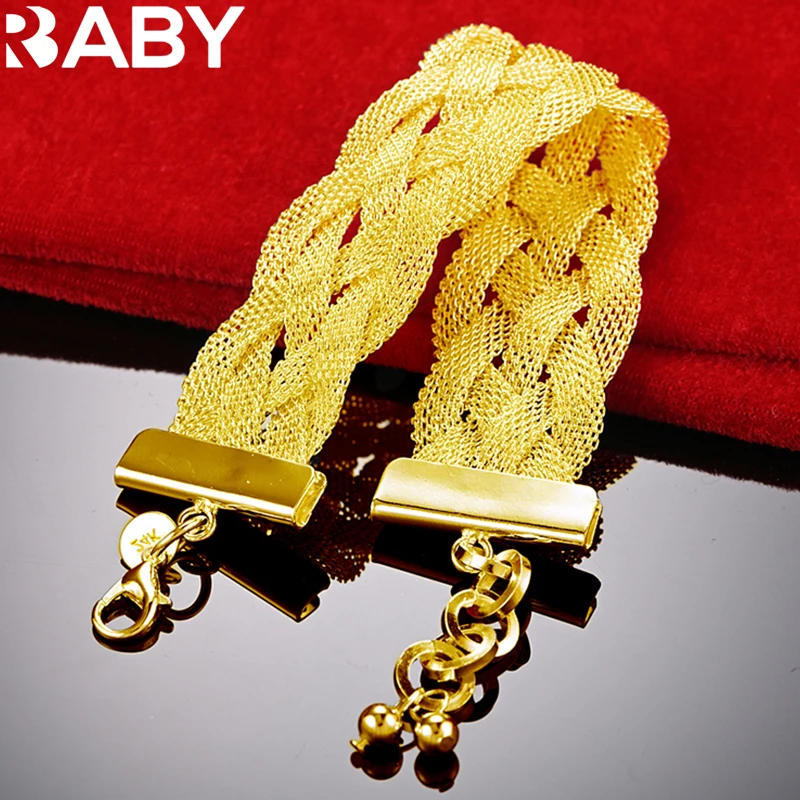 

URBABY 18K Gold Weaving Mesh Chain Bracelets For Woman Wedding Engagement Party Best Gift Fashion Charms Fine Jewelry