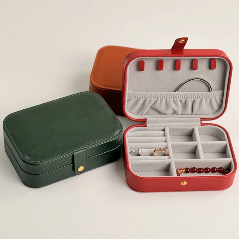 

Top layer cowhide jewelry storage box for women simple multifunctional vintage highend jewelry ring earring necklace storage box