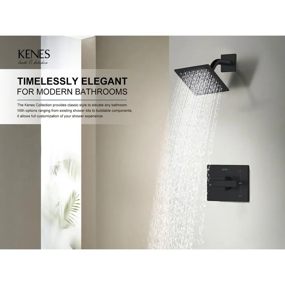 6 Square Rainfall Shower System with Matte Black Faucet and Handle, Wall-Mounted, KE-6025B-2 (Valve Included)