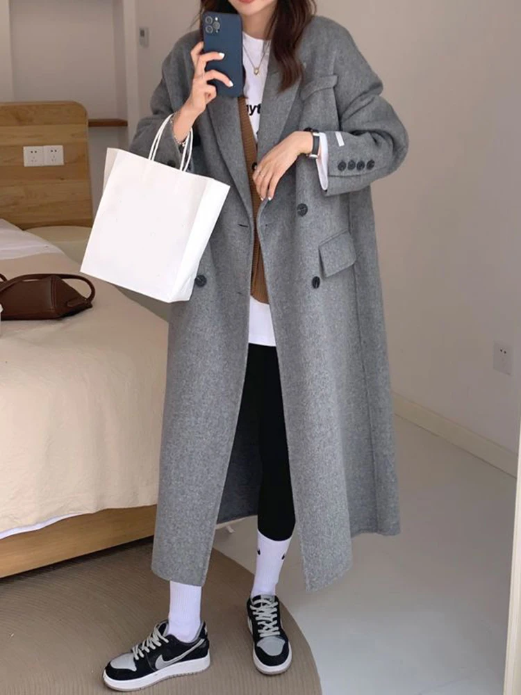 Abrigo grueso de lana de imitación para mujer, chaqueta de manga larga gris Simple, prendas de vestir que combinan con todo, elegante, a la moda, para oficina, Invierno