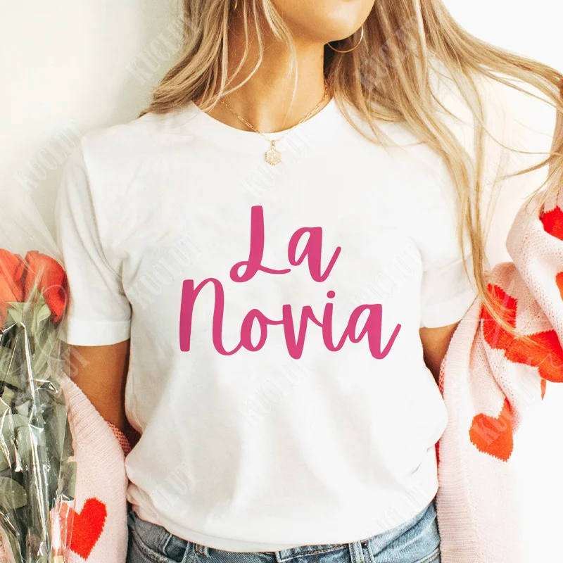 Women Tee Shirt Team Bride Squad Tops Spanish Girl Bridal Wedding Blouses Bride's Single Farewell Bachelorette Hen Party Tees