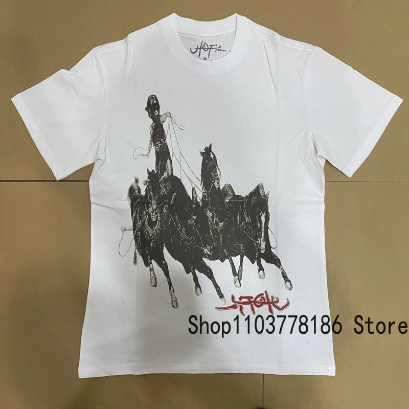 Cactus Jack T-shirt High Street Hip Hop Style War Horse Double Lion Printed Roundneck Loose Tee Top Utopia Short Sleeve