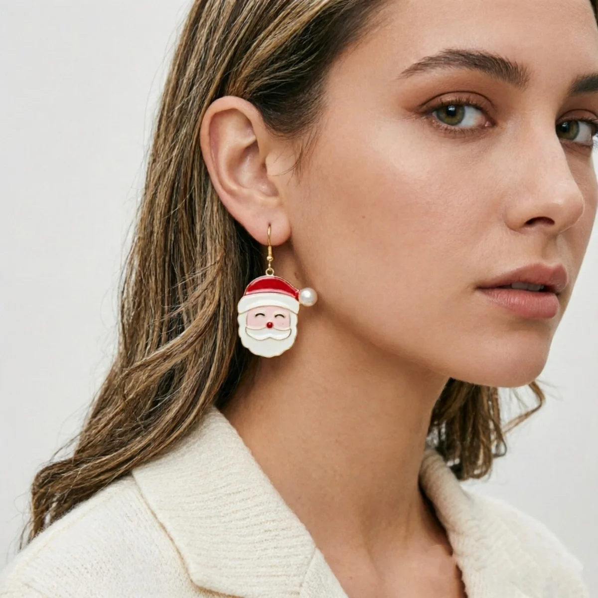 Niedliche, zwinkernde Weihnachtsmann-Ohrringe mit Bart für Damen, Cartoon-Lebkuchen-Weihnachtsbaum-Schleifen-Glühbirnen-Ohrringe, Schmuck – Detail 19