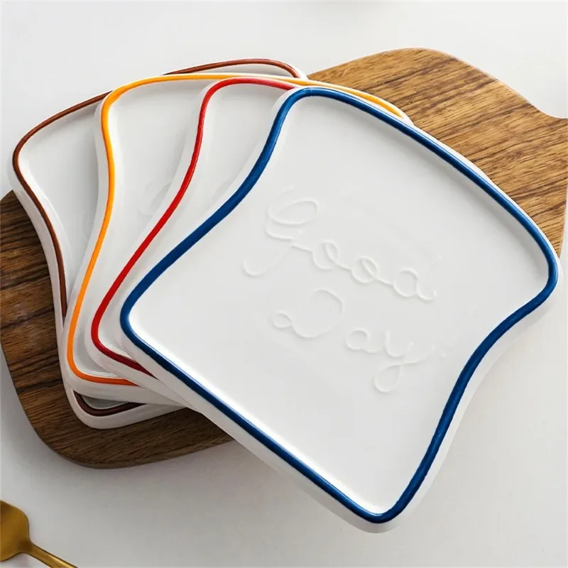 Creative Bread Shaped Ceramic Breakfast Plate Toast   Dishes Salad Fruit Snack Tray Household  Tableware Dinner