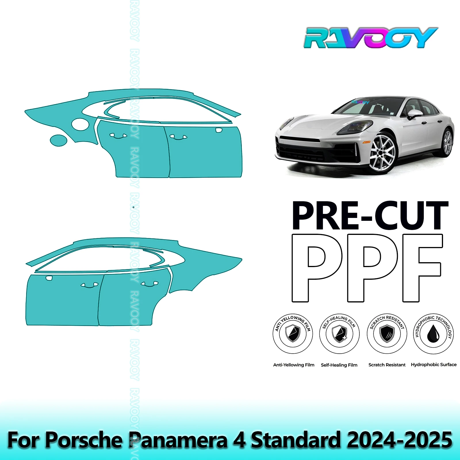 

For Porsche Panamera 4 Standard 2024-2025 8.5mil Clear Matte Pre-Cut PPF Door & A/B Pillar Kit TPU Paint Protection Film Set