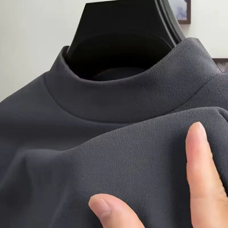 

Double-Sided Velvet Long Sve Men's T-irt Mid-Ne f-High Collar Warm Base irt Autumn Winter Casual Polyester Fiber