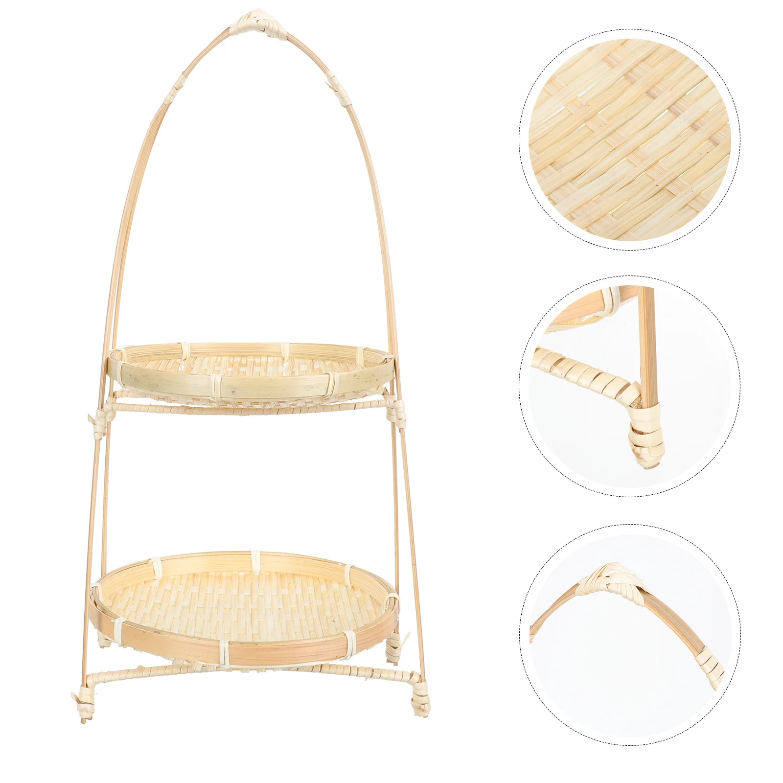 

1Pcs Double-Layer Pastoral Style Fruit Basket Bamboo Woven Multi-Function Storage Tray for Kitchen Household Use