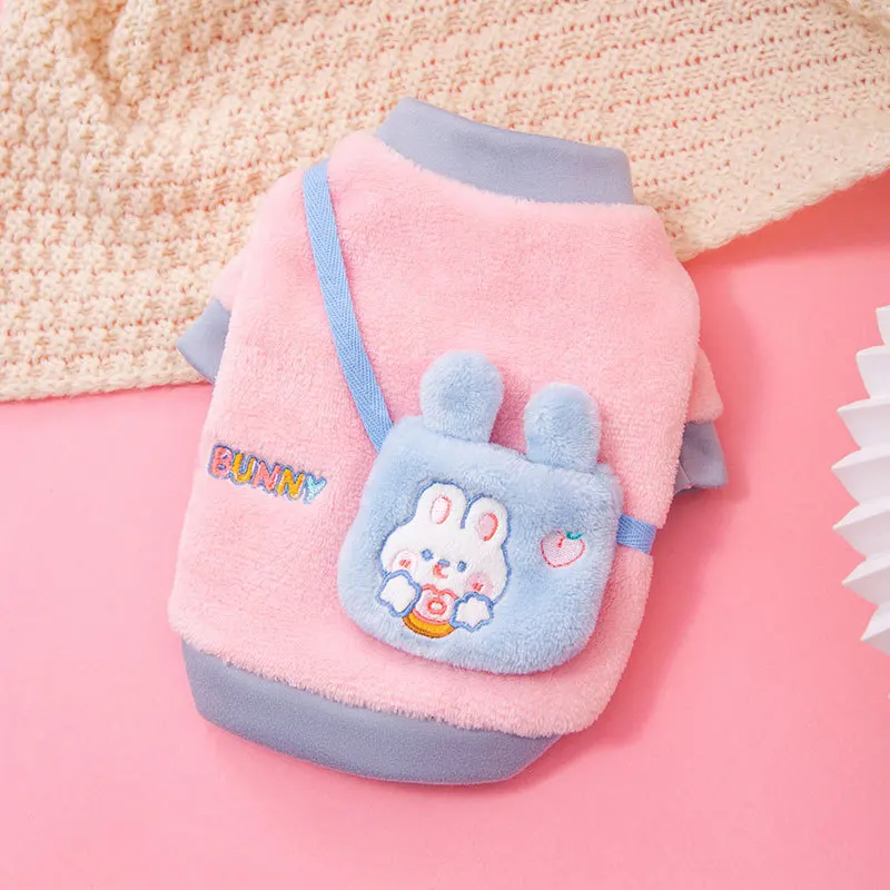 

Korean Version Of Cute Rabbit Pet Clothes Winter Dog Warm Clothing Teddy Pullover Small Dog Two Legs Clothes Pink Dog Hoodie