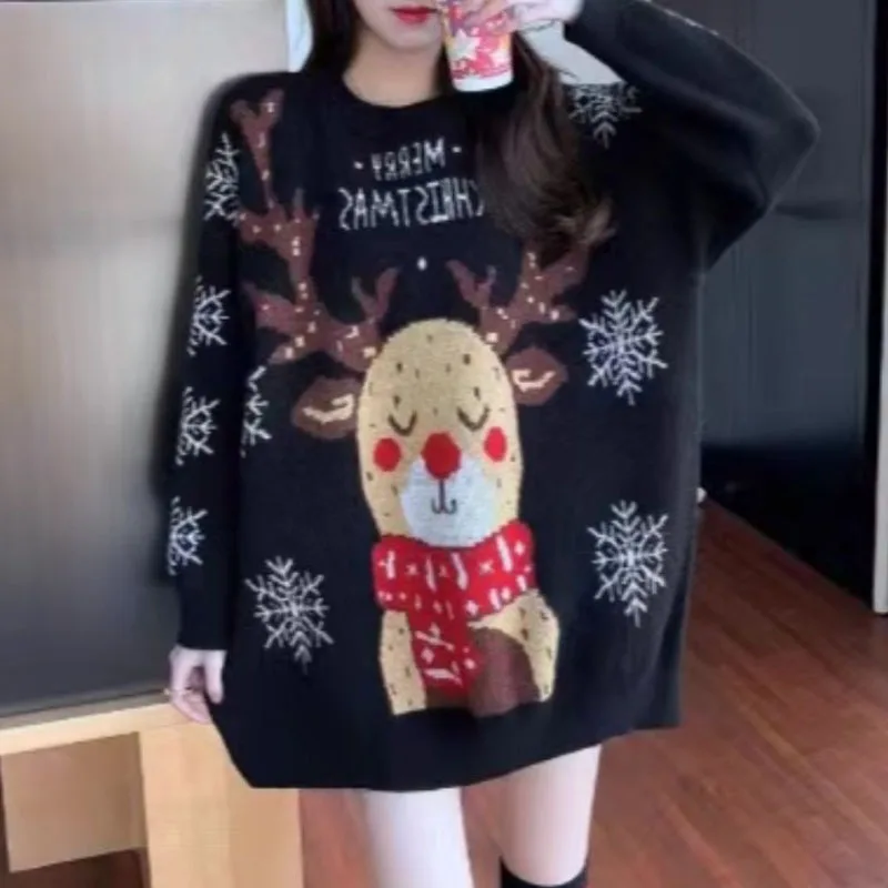 Sueter Feminino Maglioni Nuova manica lunga Nero Rosso Maglione lavorato a maglia Donna Pullover O-Collo Maglione lavorato a maglia Pullover Donna Top Q2026