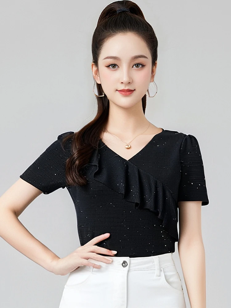 

New Short Sleeves Modern Dancing Tops Women Ballroom Dance Competition Top Female Samba Rumba Latin Dance Practice Wear DW10804