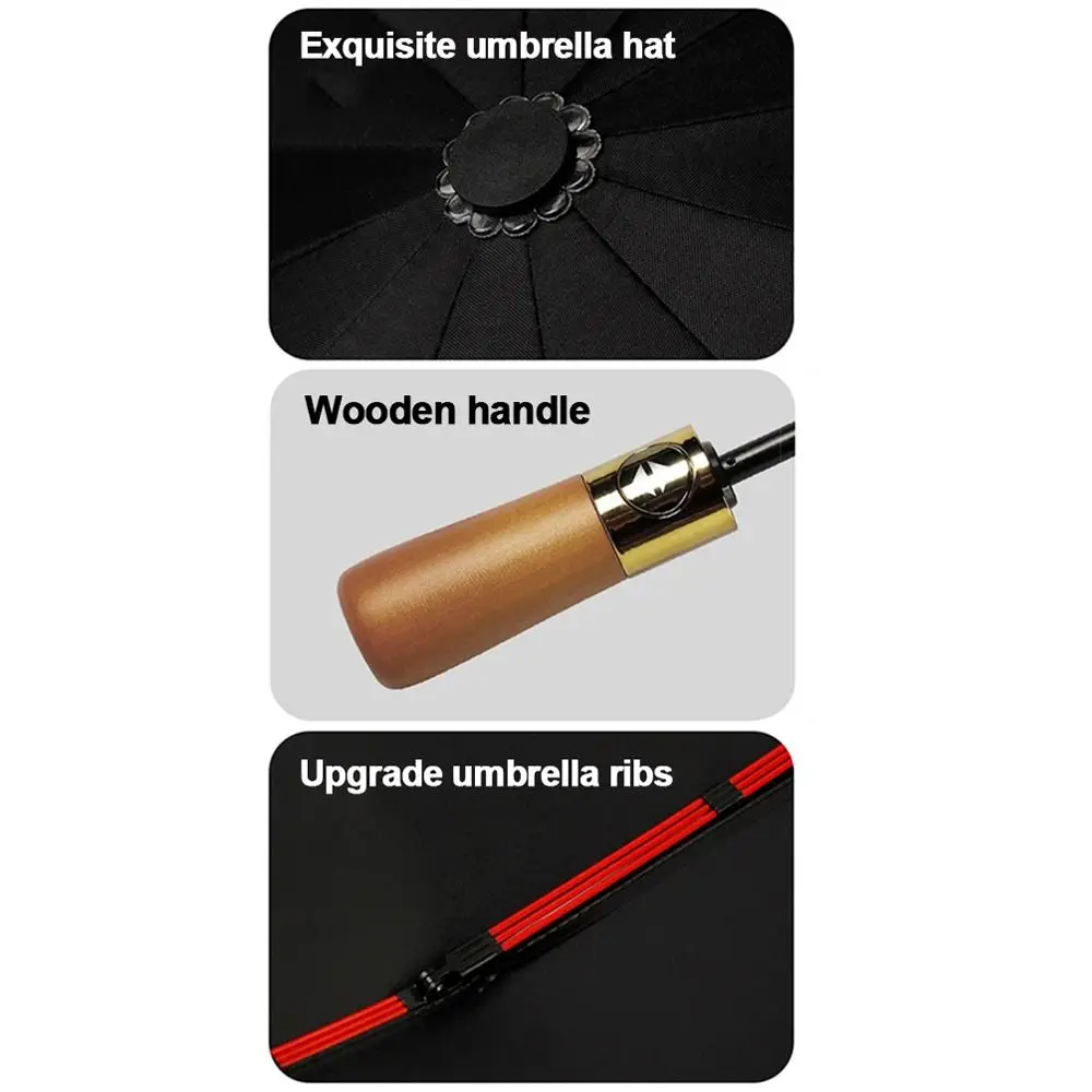 

108 Bones Automatic Umbrella Reinforced Frame Wood Handle Business Umbrella Large Canopy Windproof Folding Sun Umbrella