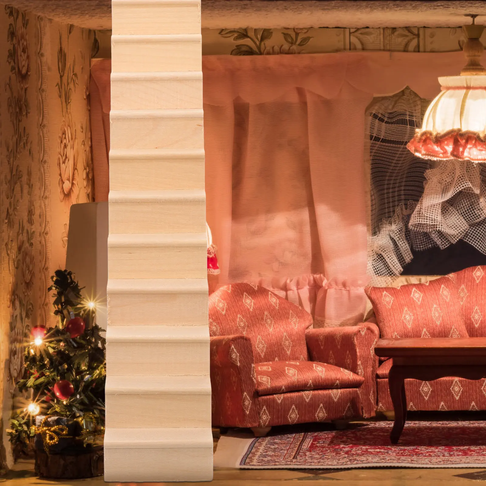 

Неокрашенная деревянная мини-лестница для декора игрового домика, маленькие ступеньки для гостиной, спальни, столовой, мини-домика