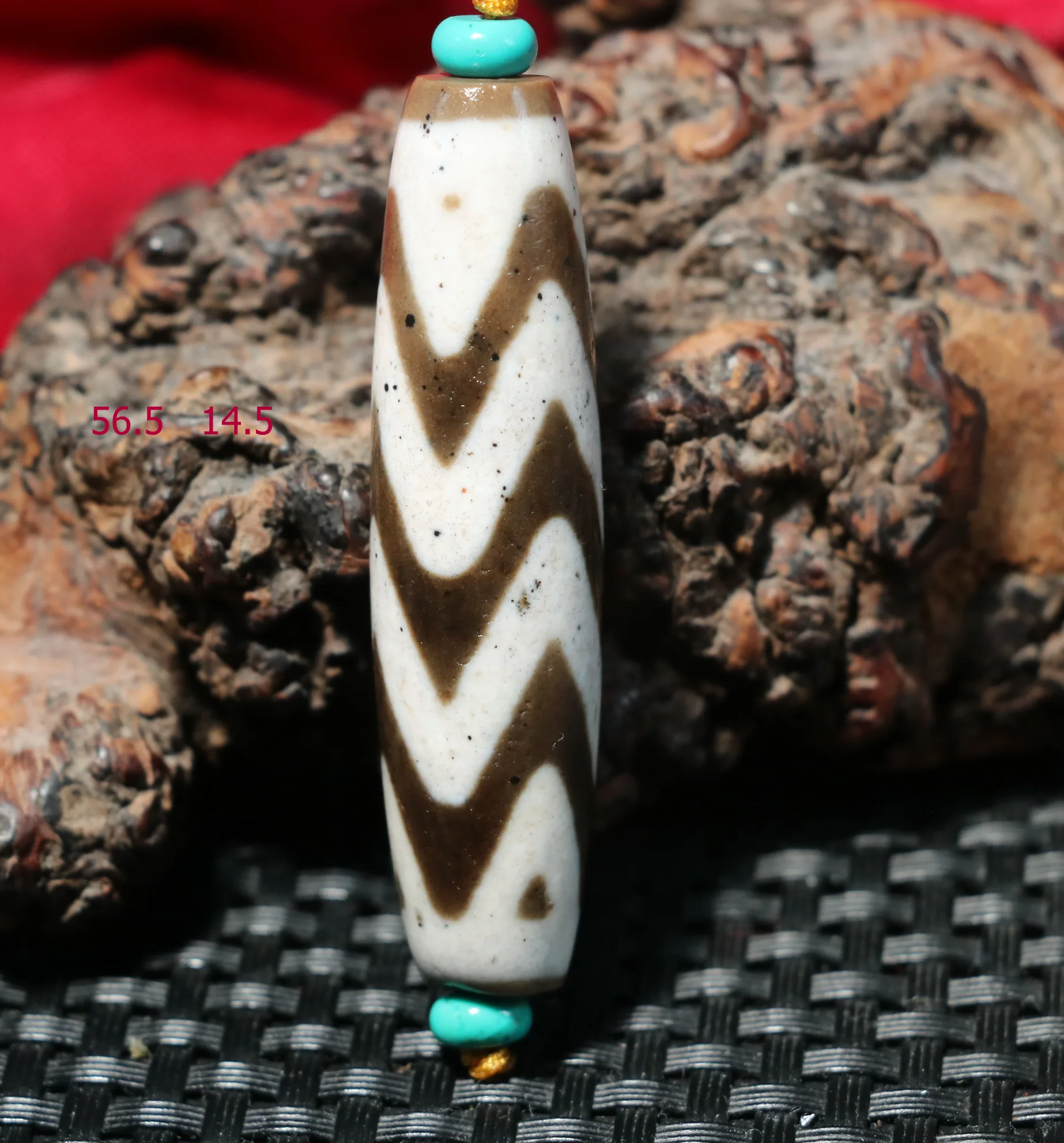 

Magic Tibetan Old Agate Oily Patina Black Cinnabar Water Wave Peak dZi Bead Pa03 FFAA