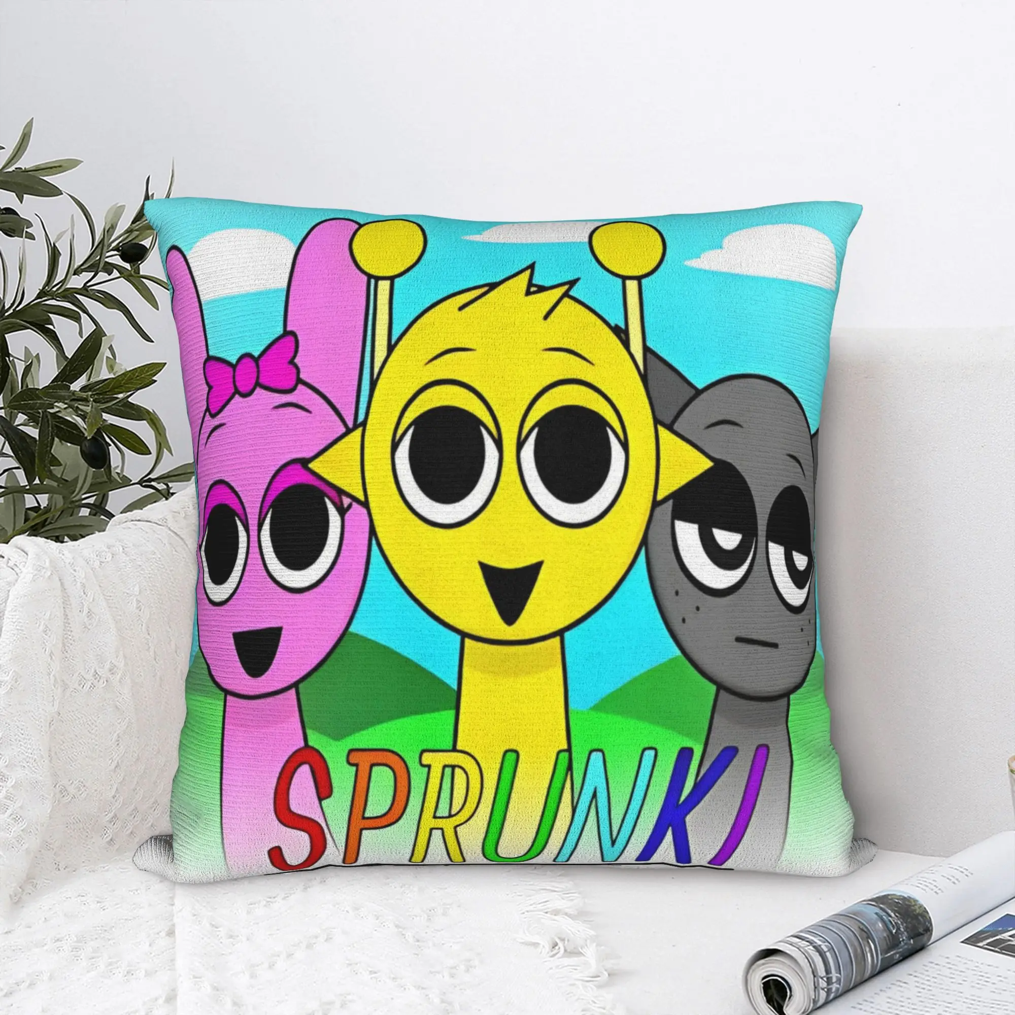 Sprunki Poster Simon Pinki Gray Square Pillow Cases  Cushion Cover Vintage Zipper Decorative Pillowcase for Home 18