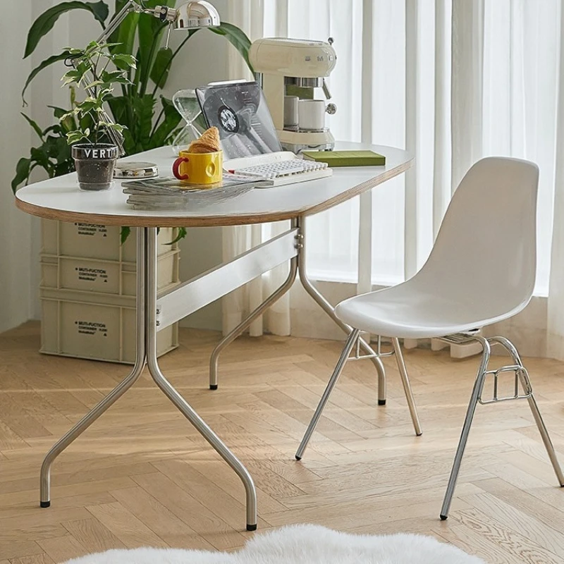 

Stainless steel computer desk, desk, simple modern home, bedroom, study, dining table, oval shape