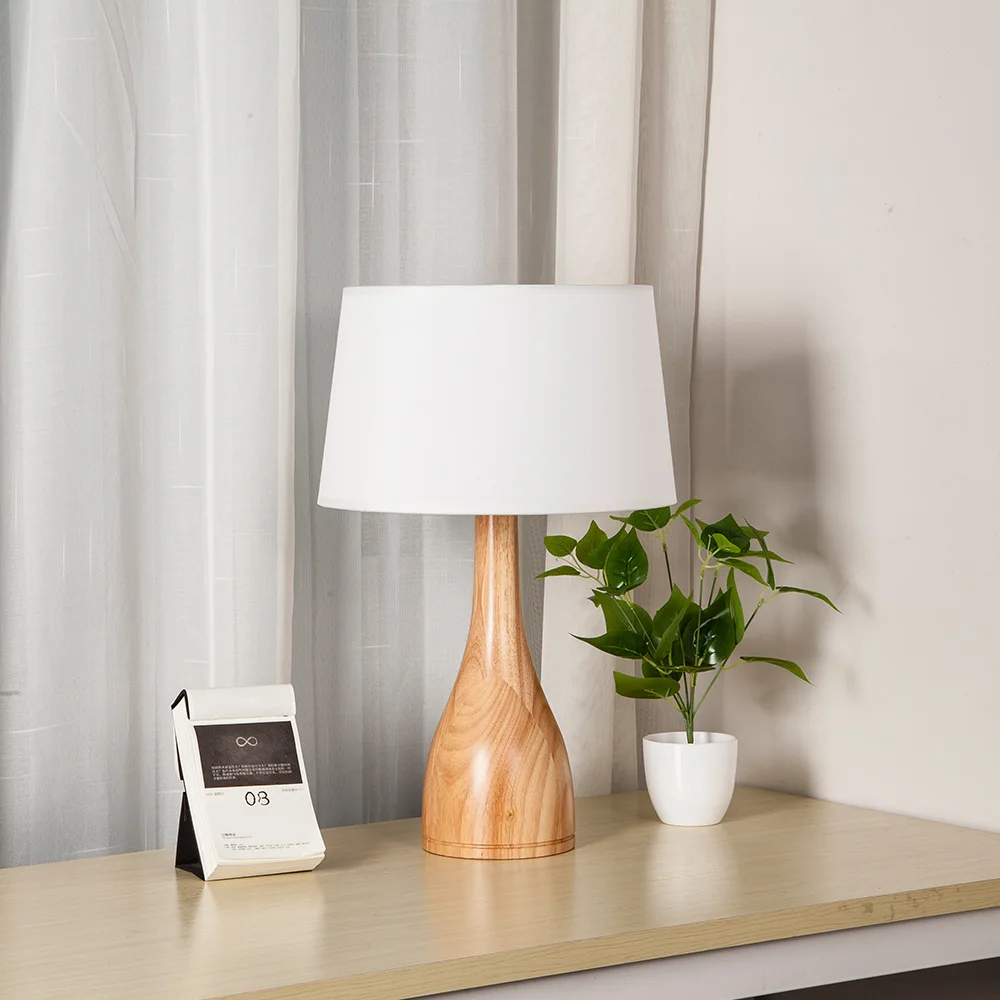 

New Decorative All Solid Wood Tablr Lamp For Bedroom bedside Night Light Creative Linen Lampshade Indoor Lighting