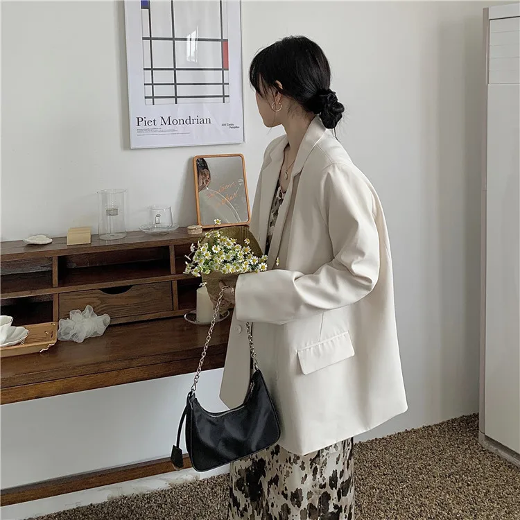 Spring and Autumn 2024 New Korean Style Loose Mid-length Suit Jacket Double-breasted Blazer Long-sleeved Office Lady Suit Top