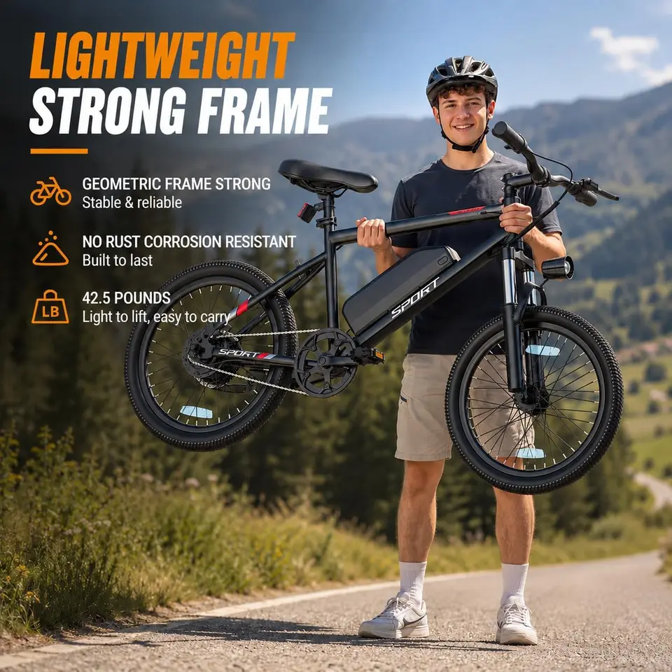 20"/26" Electric Bicycle 48V Removable Battery Power for 30-40Miles Range, 20 MPH Top Speed, 3 Riding Modes Front Suspension Commuter Electric Bicycle image 7