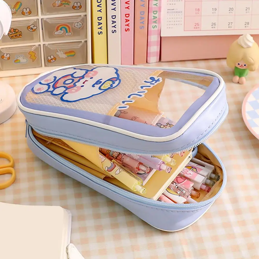 Pen Case Fashion Flower Rabbit Pen Storage Bag Large Capacity Smooth Zipper Stationery Case